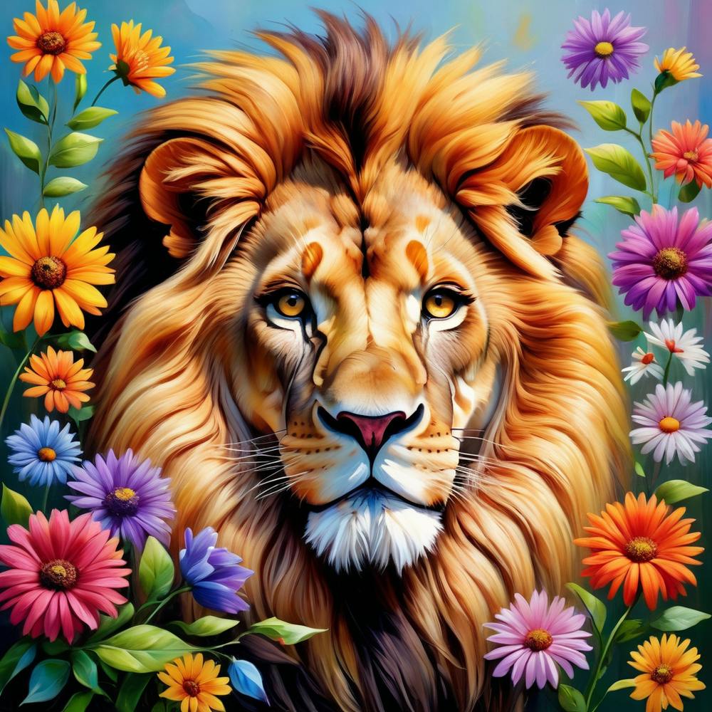Wild Harmony: Lions Embraced By Nature's Floral Symphony