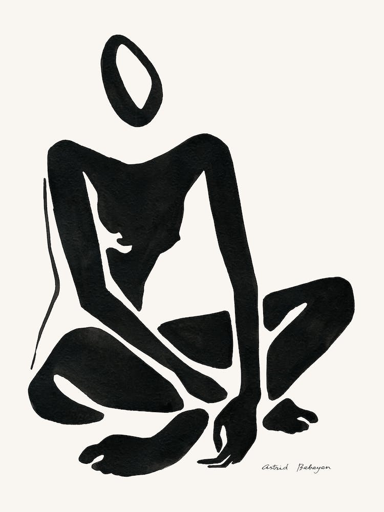 Minimal Black Nude Painting Sitting Woman