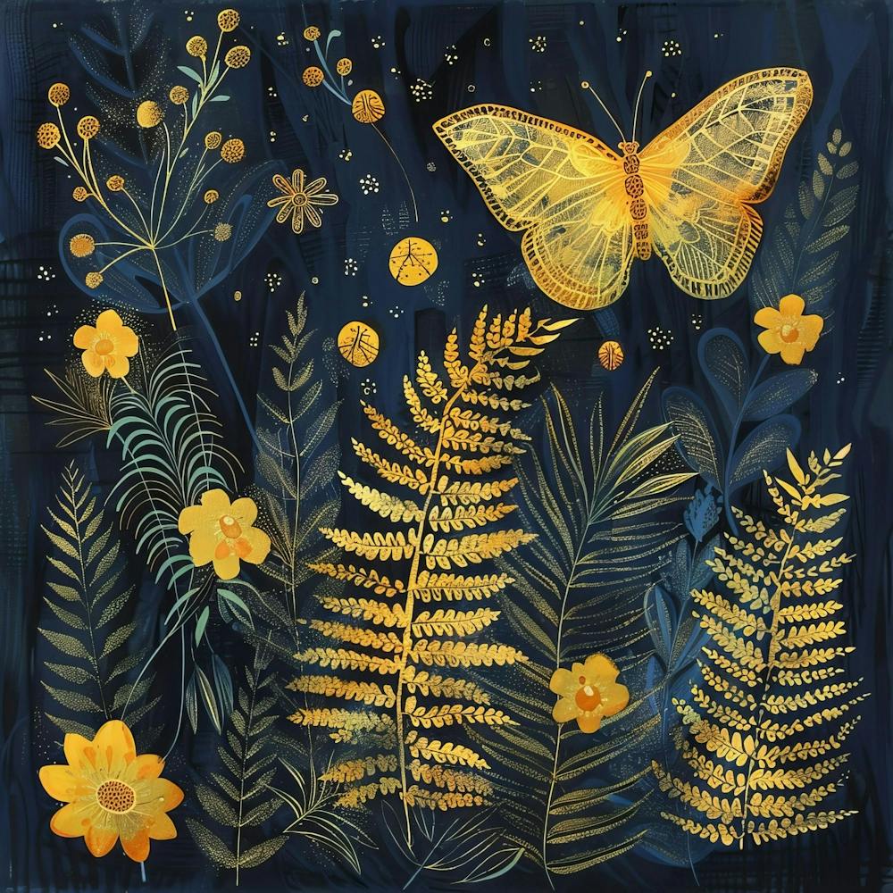 Ferns And Butterflies - Yellow