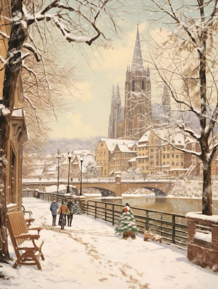 Vintage Winter Illustration Cologne France 1