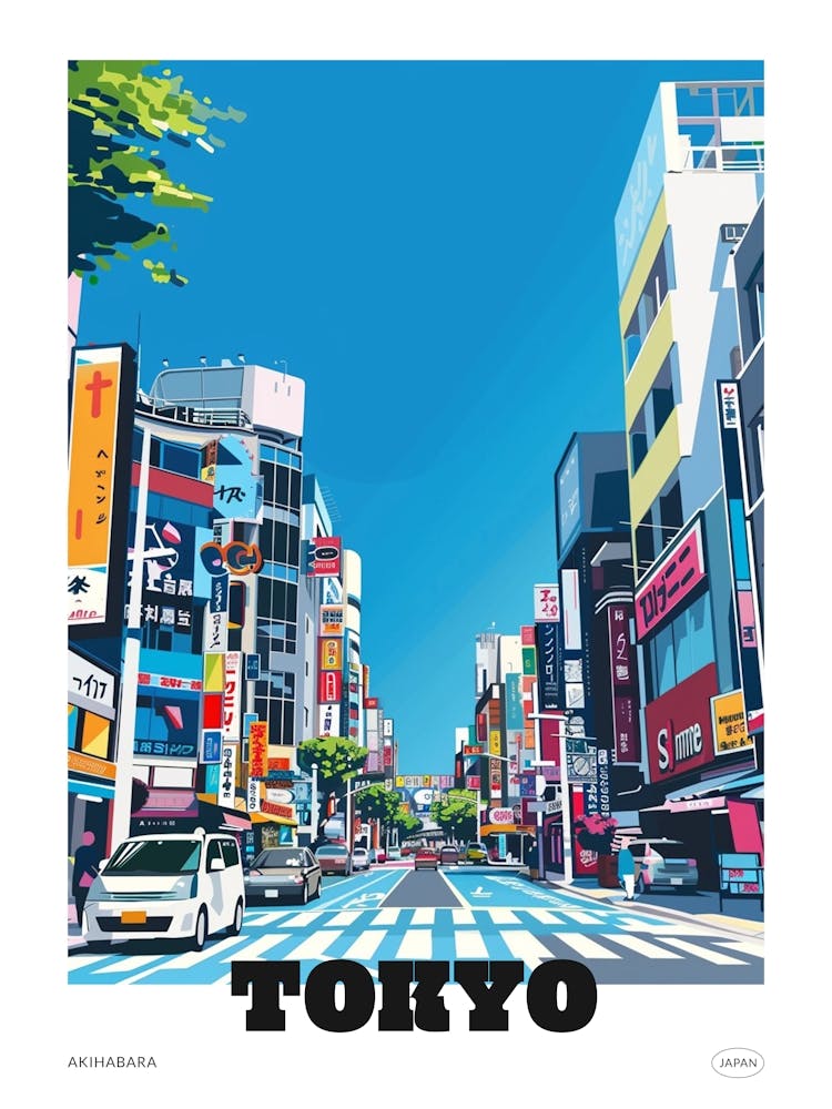 Akihabara Tokyo 1 Colourful Illustration Poster