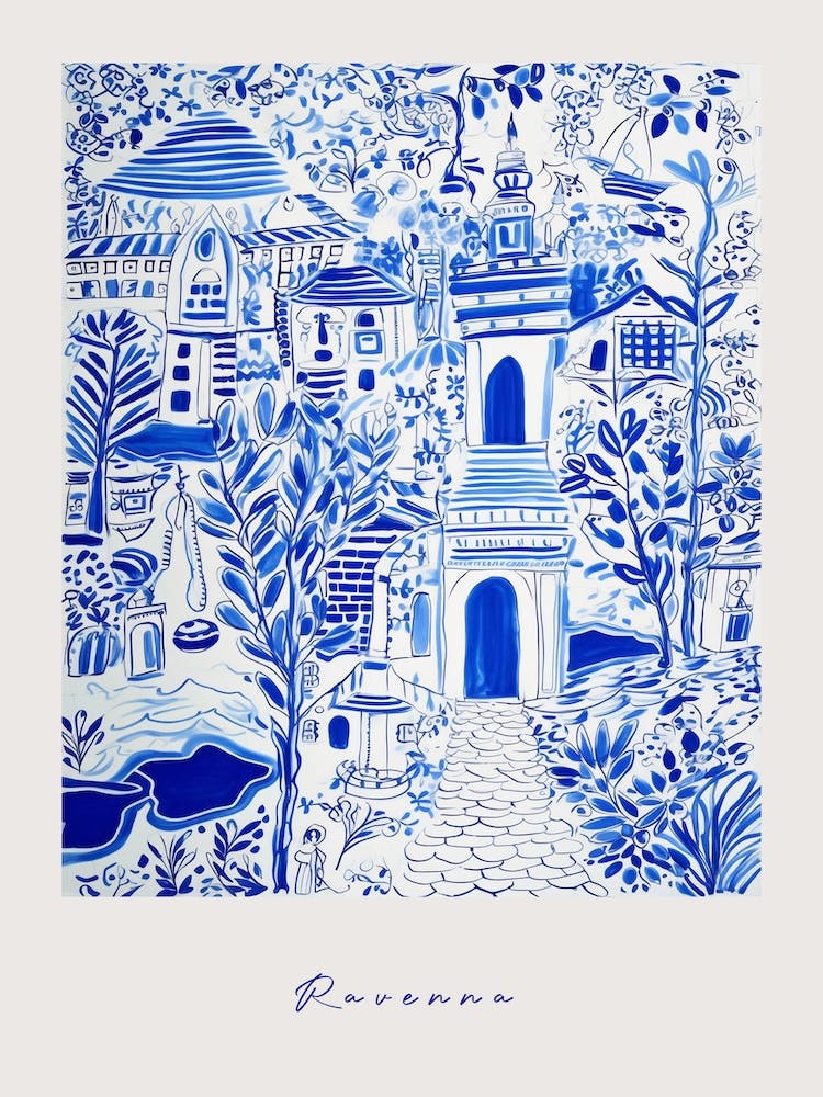 Ravenna Italy Blue Drawing Poster