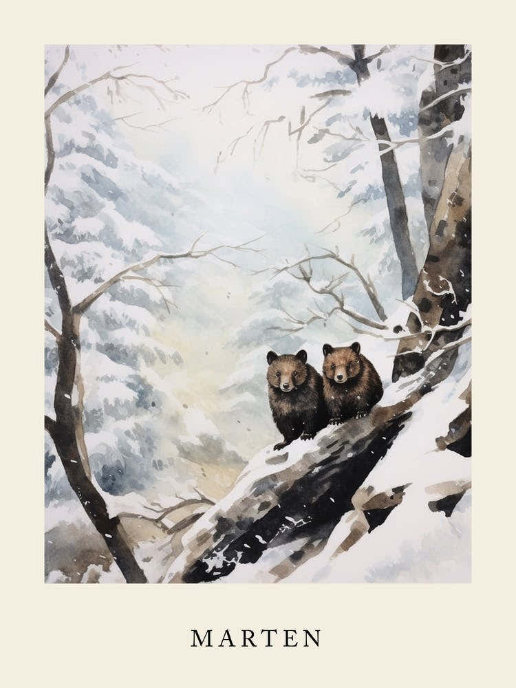 Winter Watercolour Marten 2 Poster