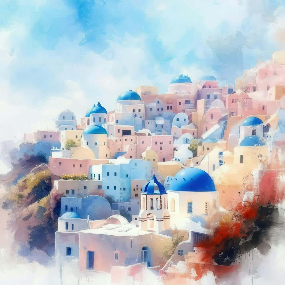 Watercolor Of Oia