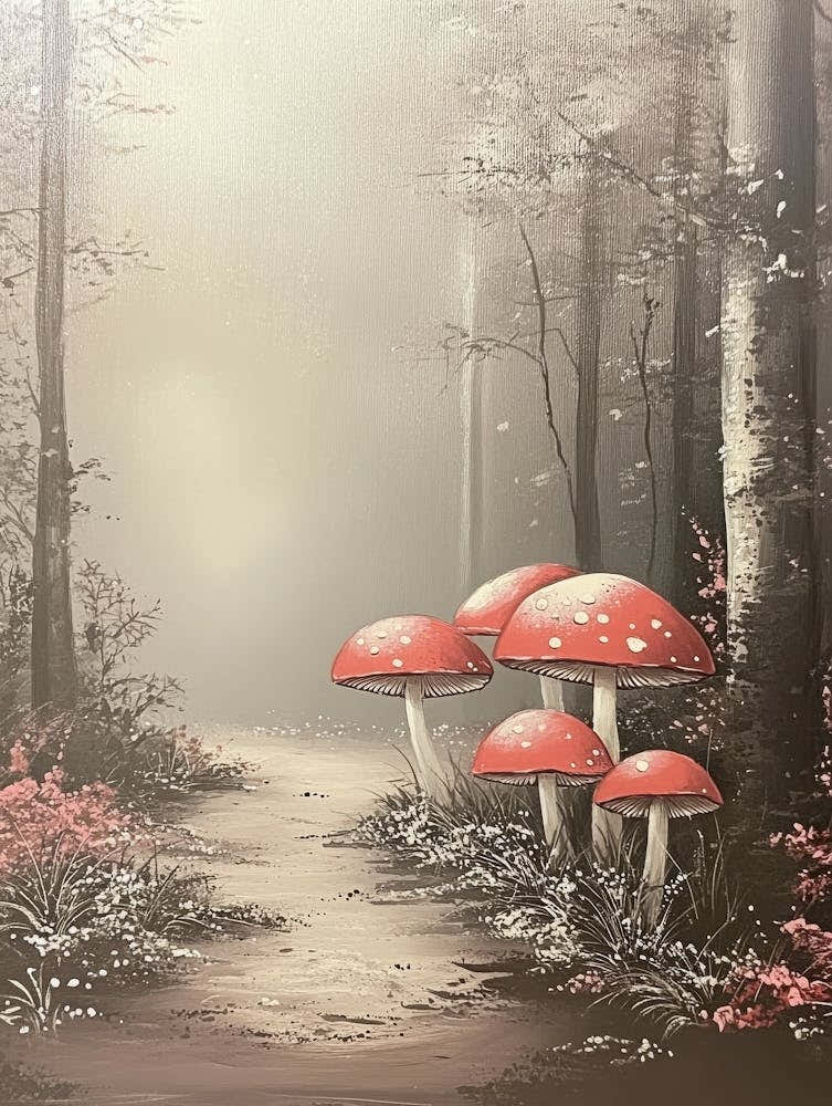 Red Mushrooms In The Forest
