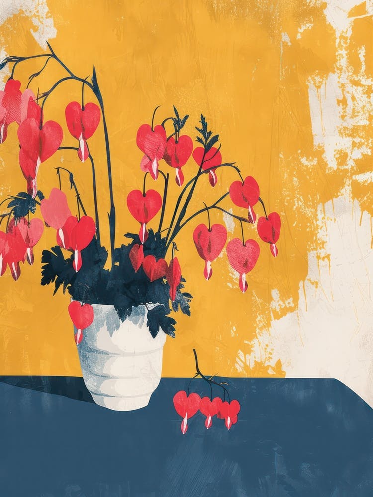 Bleeding Heart Flowers On A Table   Contemporary Illustration 4