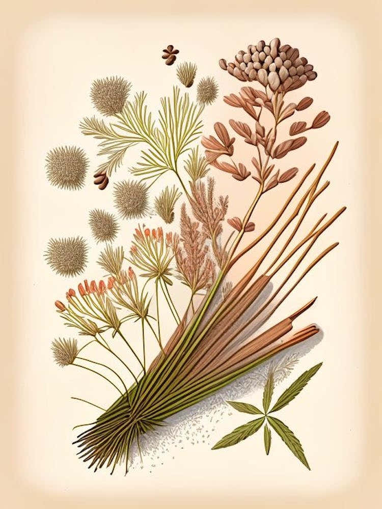 Caraway Seeds Spices And Herbs Retro Drawing 1