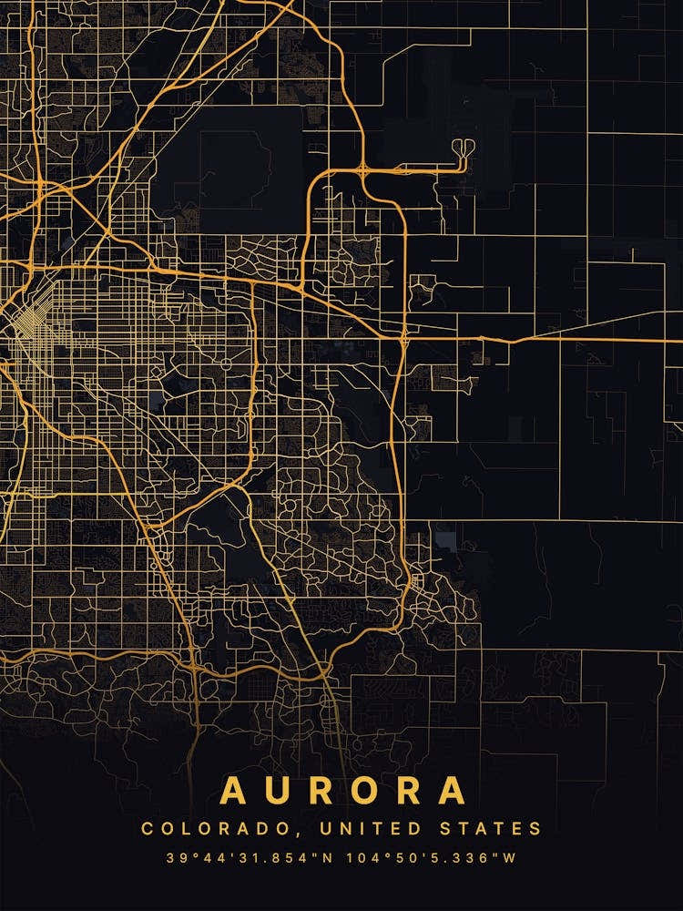 Aurora Colorado USA Black And Gold Map