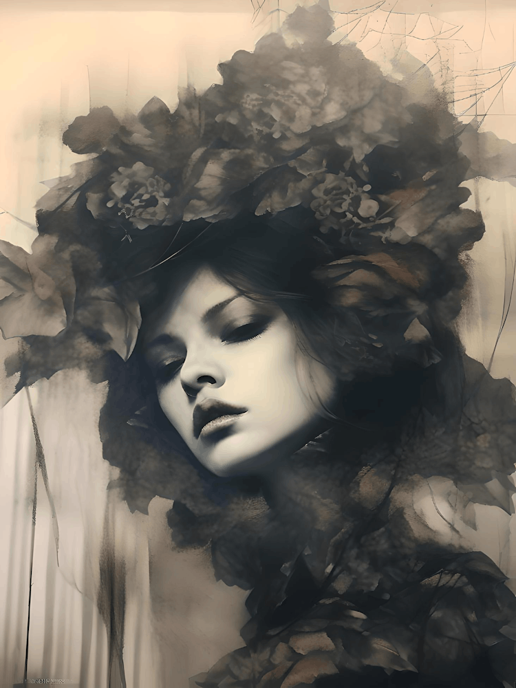 Dark Gothic Witch Portrait, Mystical Nature Woman