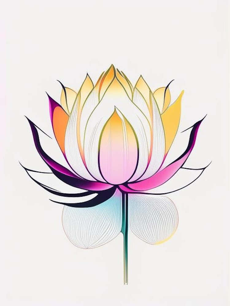 Lotus Flower, Buddhist Symbol Abstract Line Drawing 4