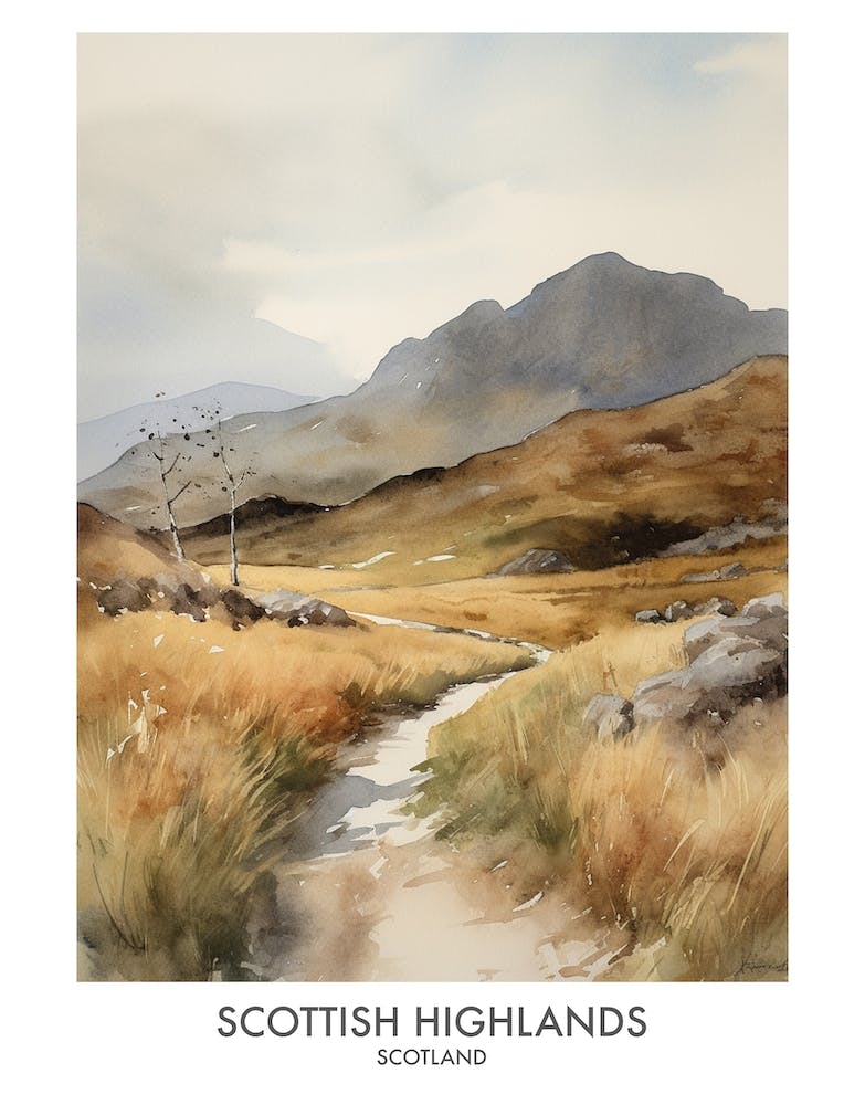 Scottish Highlands 2 Watercolour Travel Poster
