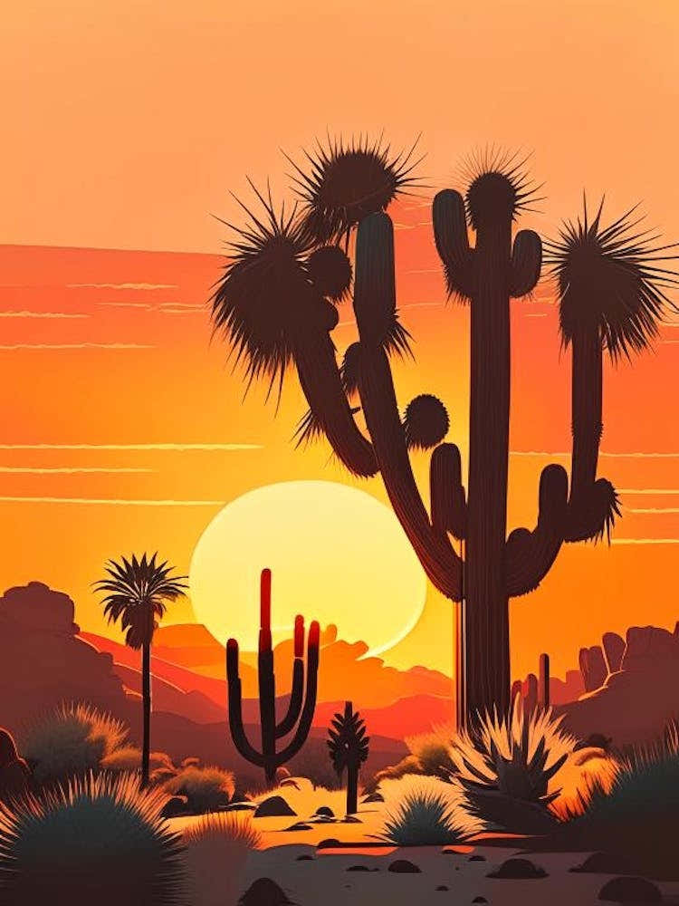 Joshua Trees At Sunrise Retro Illustration (4)