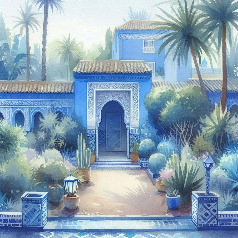 Jardin Majorelle Morocco Modern Blue Illustration 5