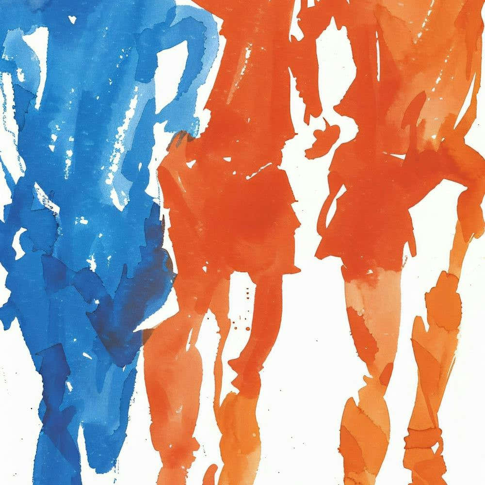 Two Runners In Blue And Orange