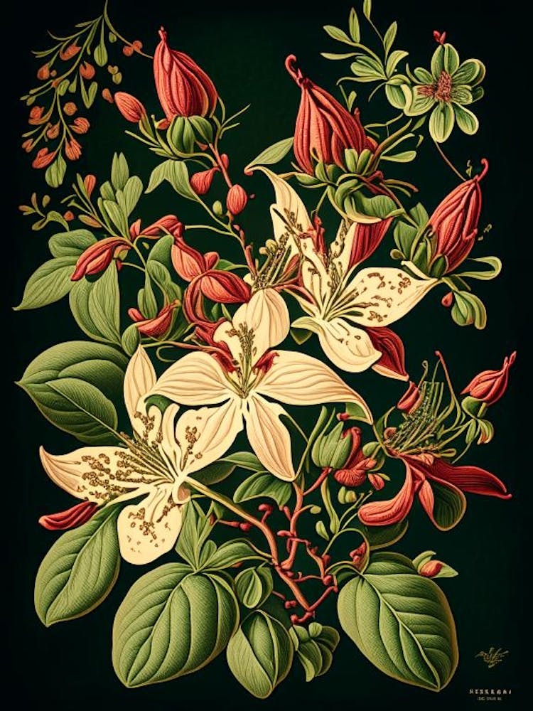 Honeysuckle 2 Floral Botanical Vintage Poster Flower
