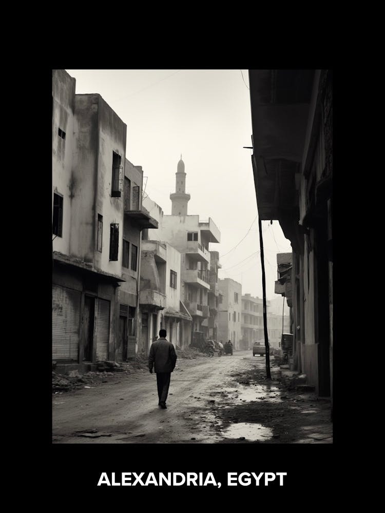 Poster Of Alexandria, Egypt, Mediterranean Black And White Photography Analogue 2