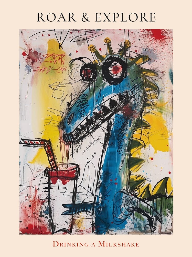 Dinosaur Drinking A Milkshake Wild Brushstroke 3 Poster