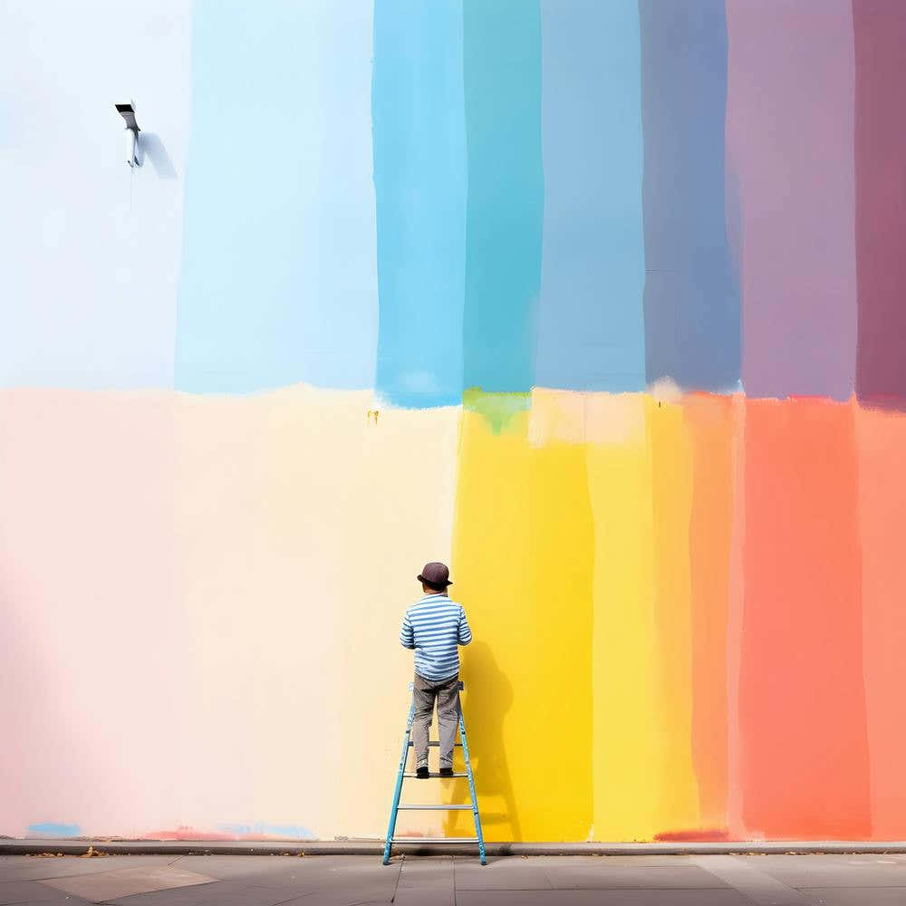 A young child graffitiing a wall