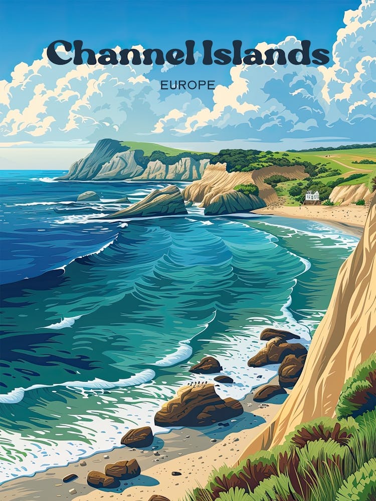 Channel Islands Europe Archipelago Digital Travel Illustration