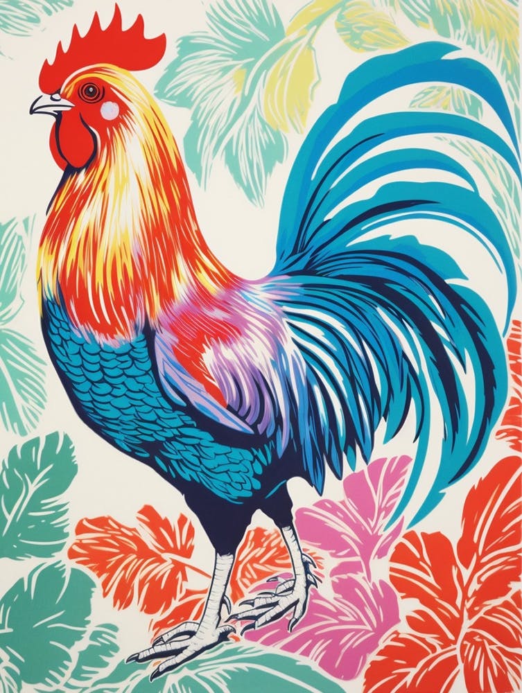 Colourful Bird Painting Rooster 1