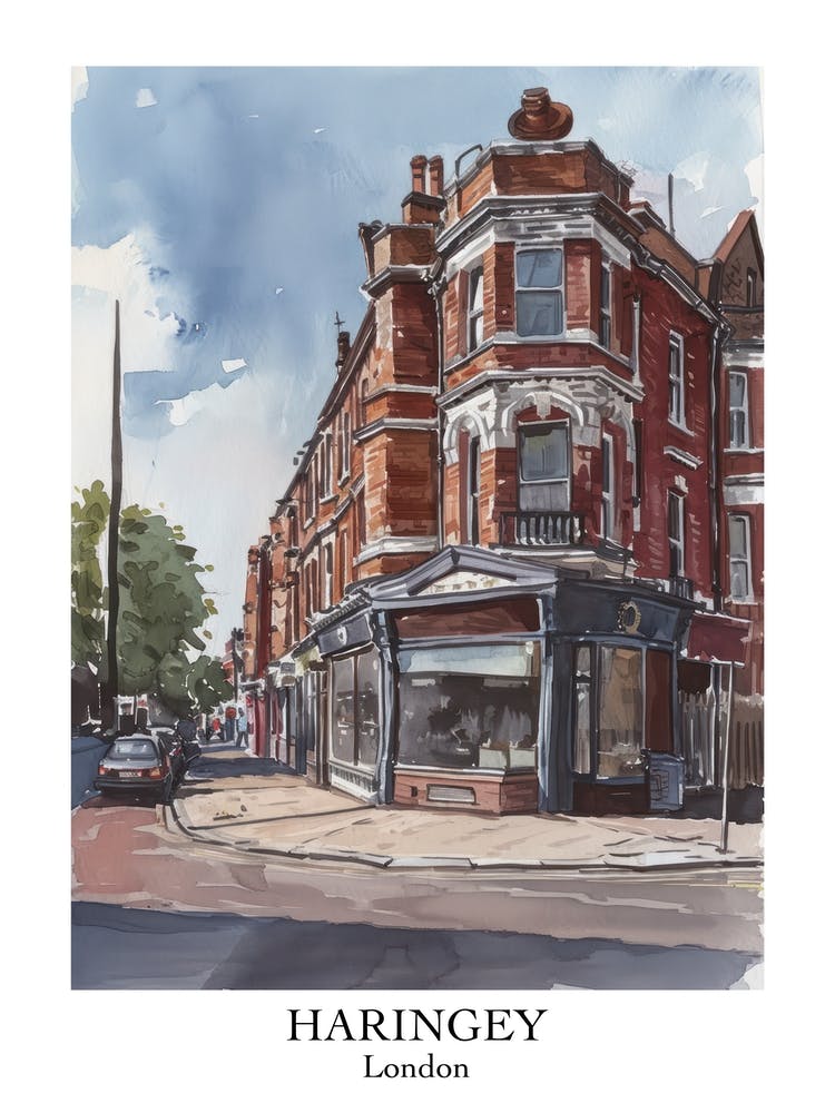Haringey London Borough   Street Watercolour 1 Poster