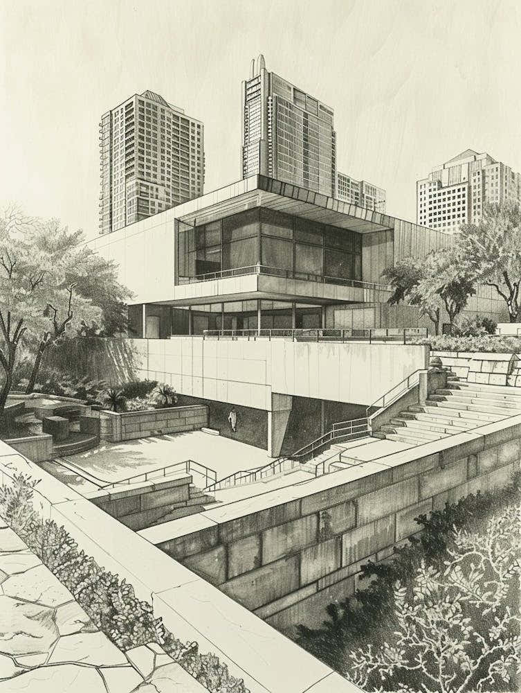 Memorial Museum Austin Texas Black And White Drawing 2