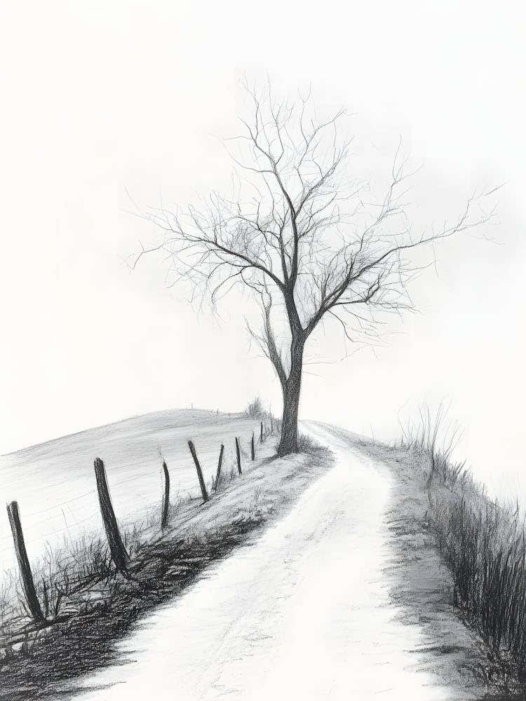 Charcoal Pencil Drawing Road To Nowhere