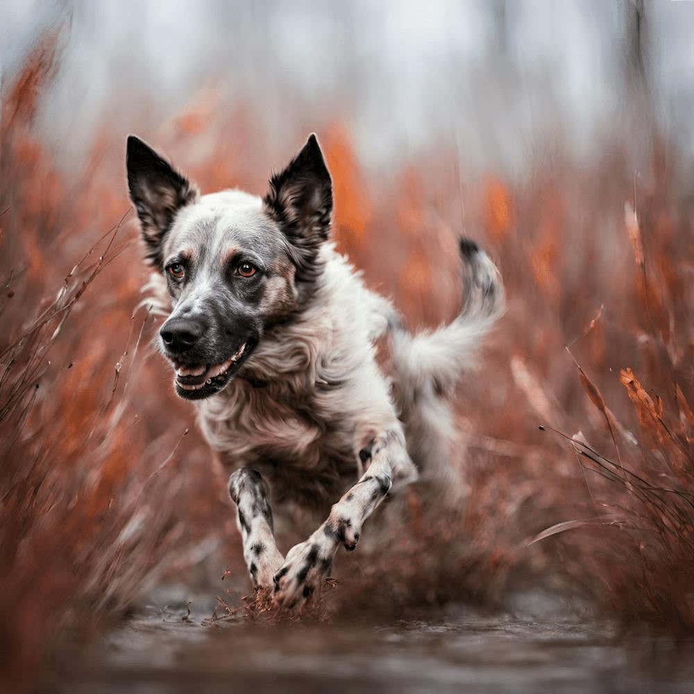 Australian Shepherd Dog Running In Water