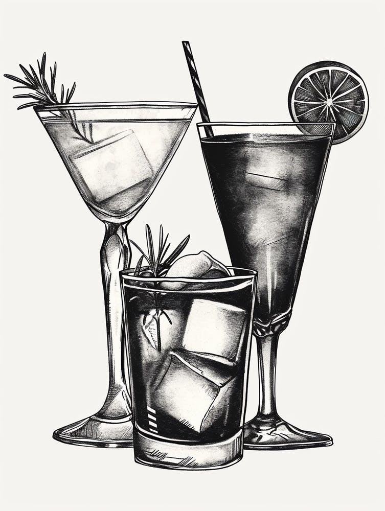 Black & White Cocktail Selection Illustration 2