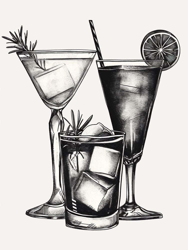 Black & White Cocktail Selection Illustration 2