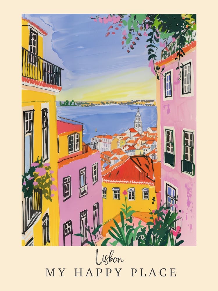 My Happy Place Lisbon 3 Travel Poster