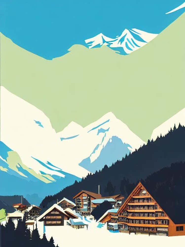 Grindelwald, Switzerland Midcentury Vintage Skiing Poster