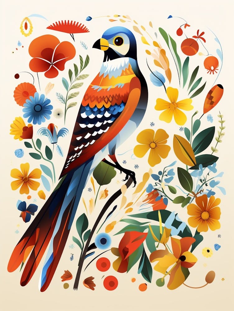 Scandinavian Bird Illustration American Kestrel 1
