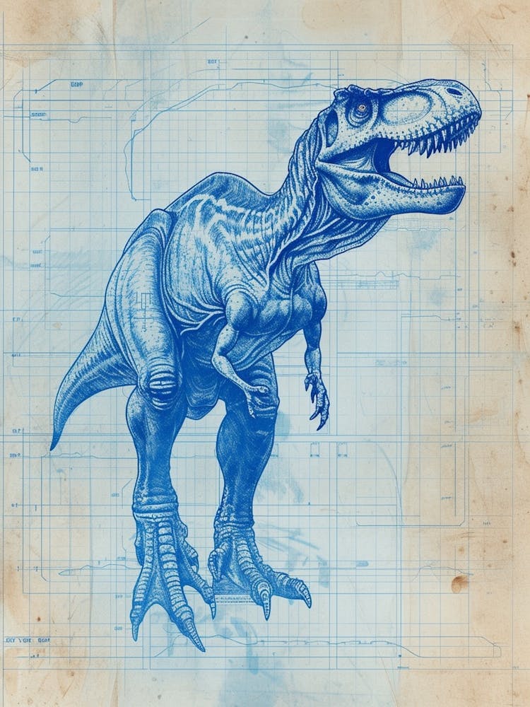 T Rex Dinosaur Blue Print Inspired 3