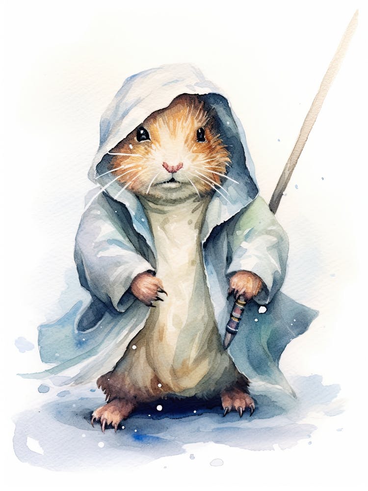 Baby Guinea Pig As A Jedi Watercolour 3