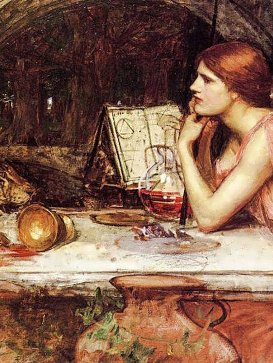 Sketch of Circe The Sorceress - John Williams Waterhouse c1913 Pre-Raphaelite Witchcraft Depiction Witch Art Vintage Masterpiece Mythological Legend Classic Famous Witchy Pagan Oil on Panel Remastered HD 1