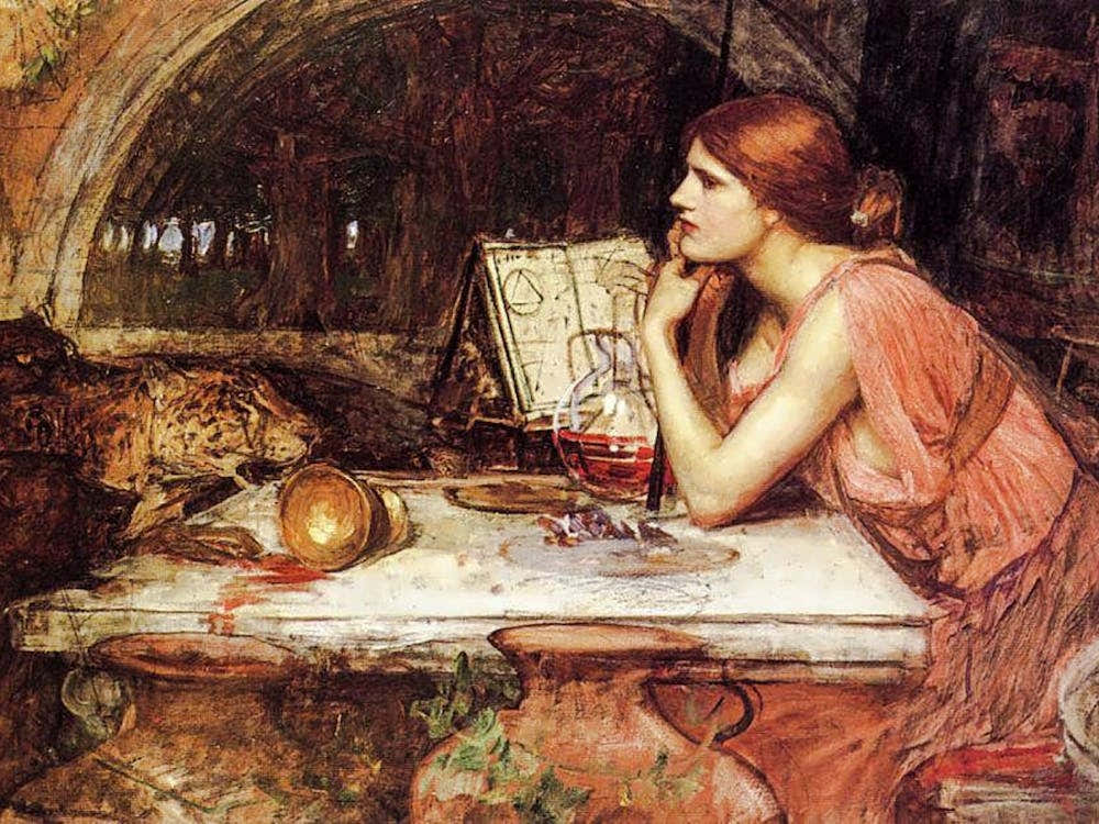 Sketch of Circe The Sorceress - John Williams Waterhouse c1913 Pre-Raphaelite Witchcraft Depiction Witch Art Vintage Masterpiece Mythological Legend Classic Famous Witchy Pagan Oil on Panel Remastered HD 1