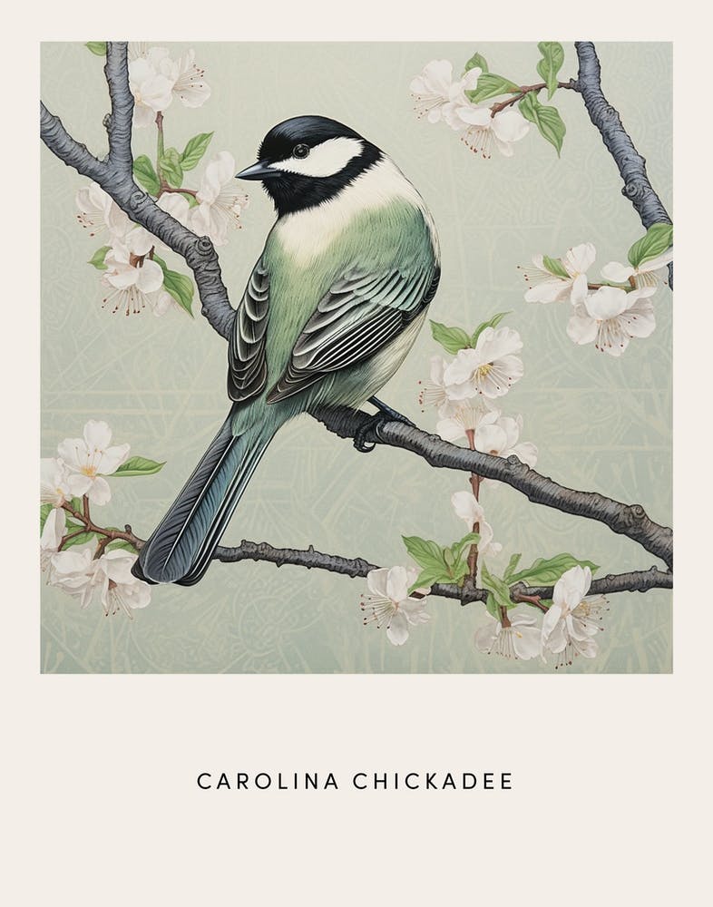 Ohara Koson Inspired Bird Painting Carolina Chickadee 1 Poster