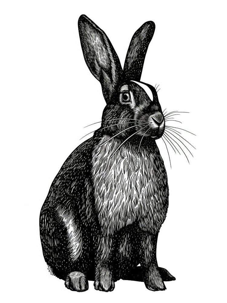 Harlequin Blockprint Rabbit Illustration 2