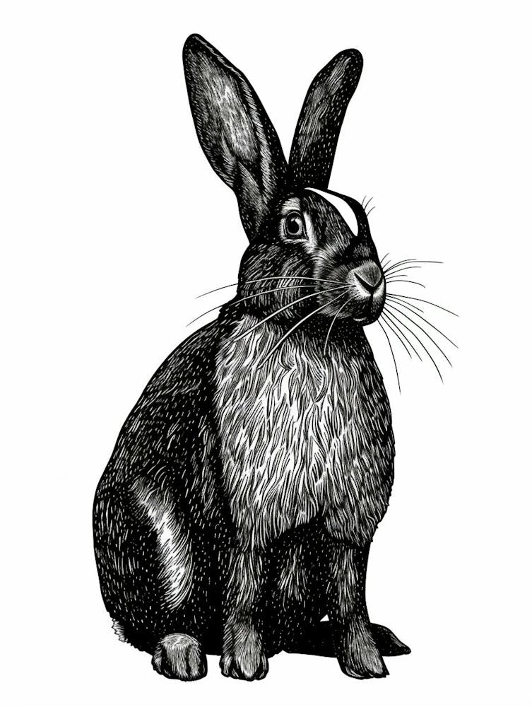 Harlequin Blockprint Rabbit Illustration 2