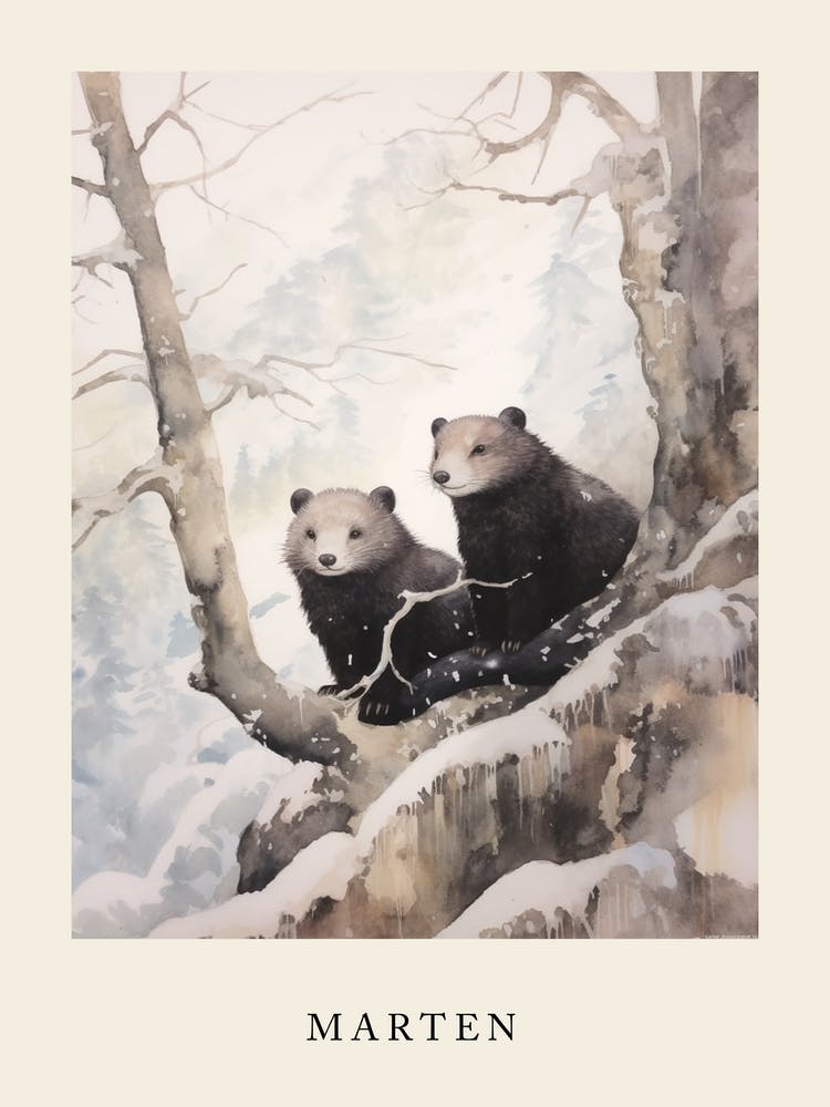 Winter Watercolour Marten 1 Poster
