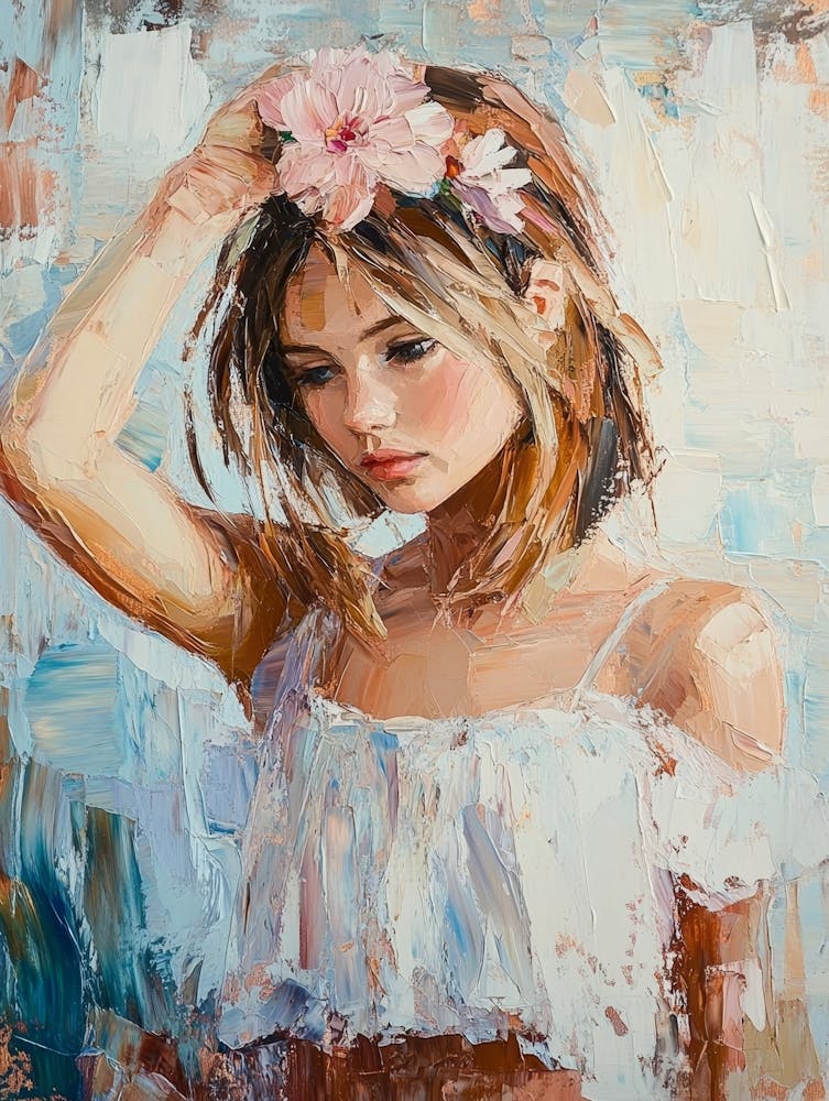 Beautiful Pensive Young Girl With Flower In Her Hair