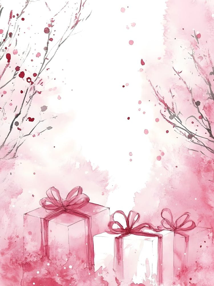 Watercolor Background With Gift Boxes