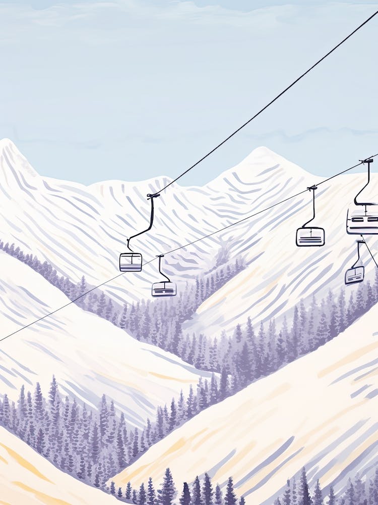 Verbier   Switzerland, Ski Resort Pastel Colours Illustration 3