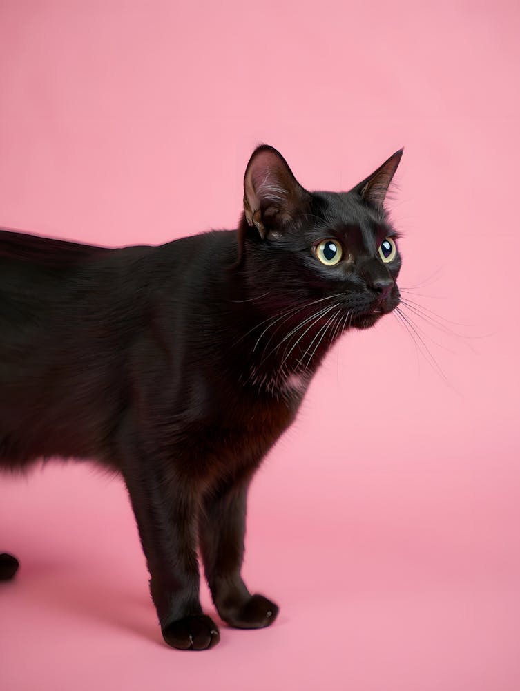 Elegant Black Cat Print - Pink Background Animal Wall