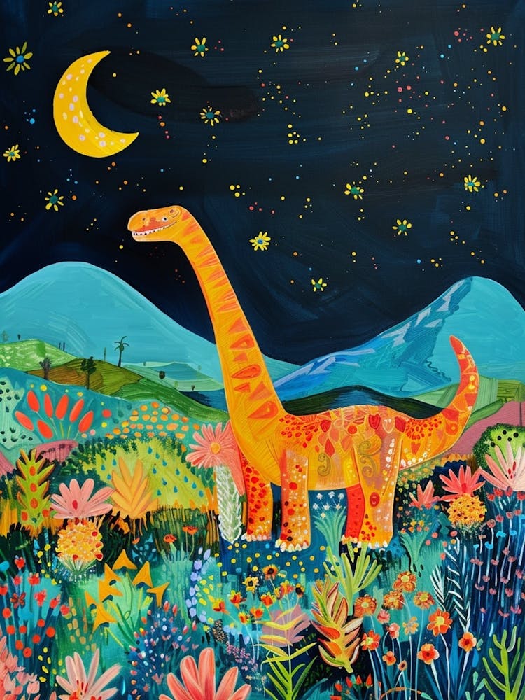 Dinosaur At Night Painting 2