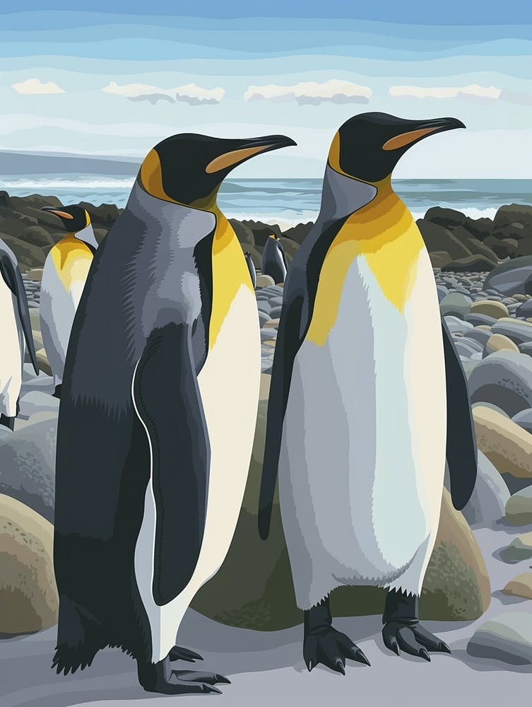 Emperor Penguin Boulders Beach Simons Town Minimalist Illustration 2