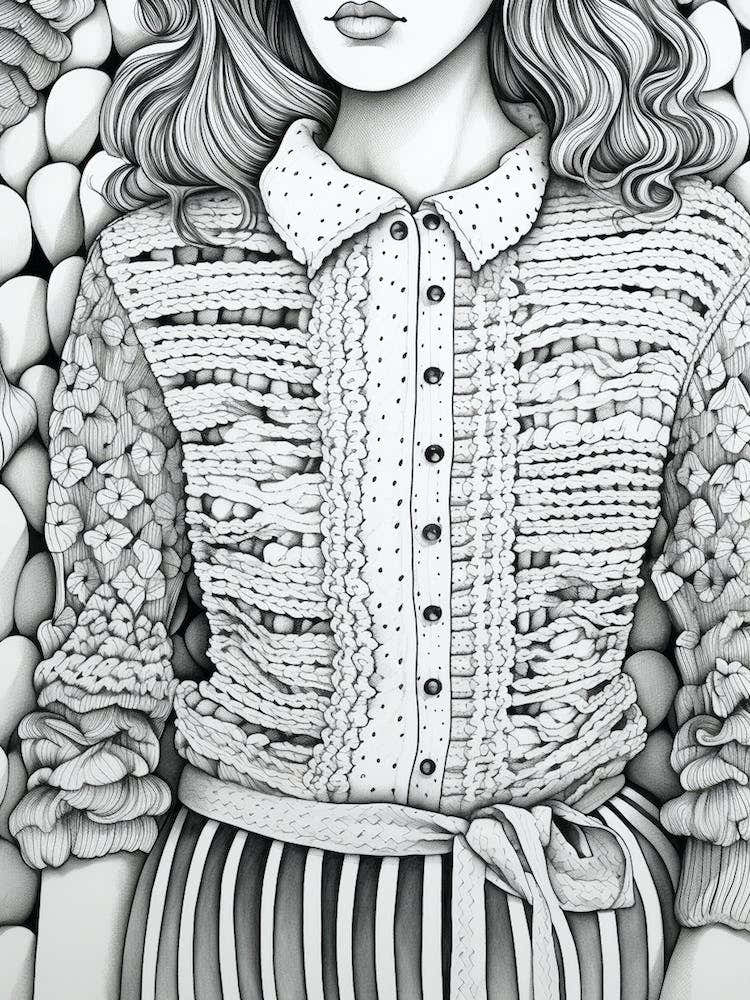 Crochet Cardigan Black And White Illustration