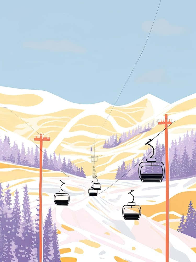 Park City Mountain Resort   Utah, Usa, Ski Resort Pastel Colours Illustration 0