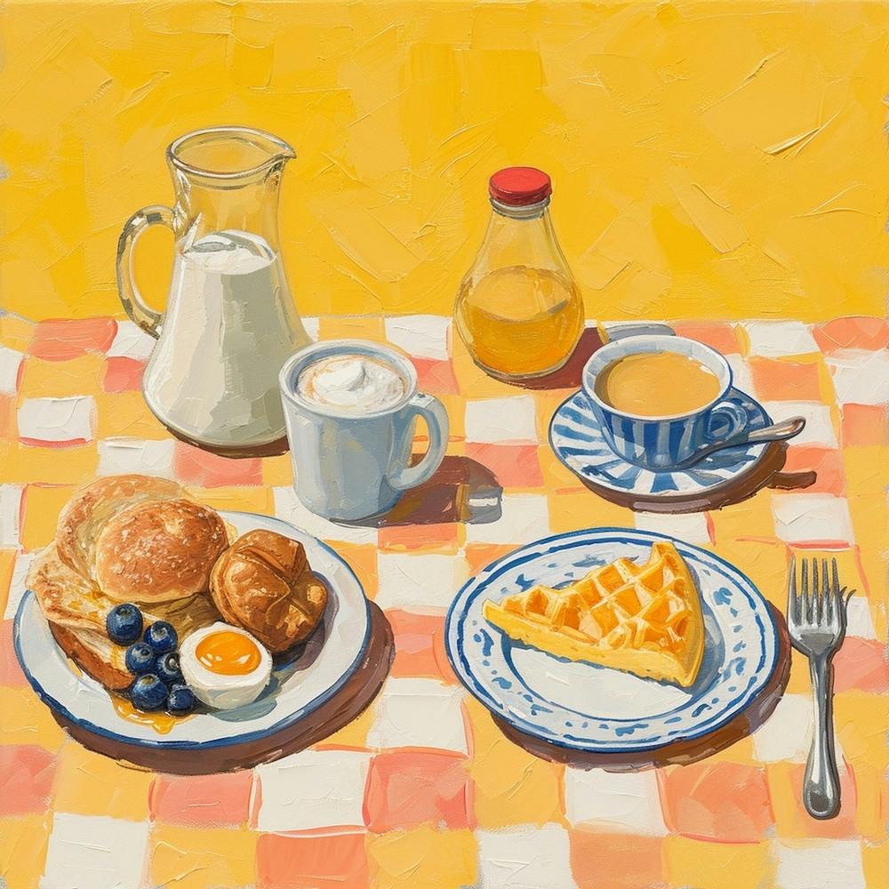 Coffee & Breakfast Yellow Checkerboard 3